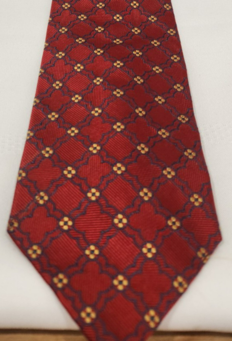 Mens Repp Tie Made In Italy SilkJos. A. Banks Red Base W/ Blue & Yellow Pattern